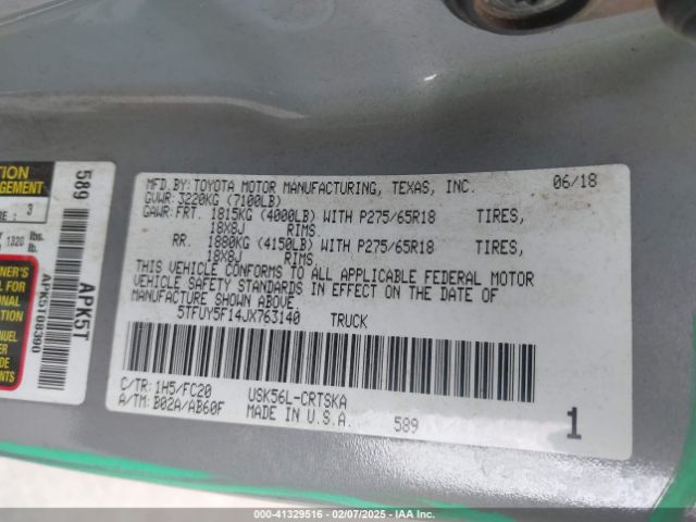 5TFUY5F14JX763140 Toyota Tundra Sr5 5.7l V8