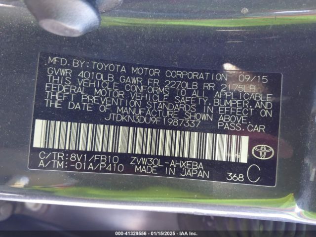 JTDKN3DU9F1987337 Toyota Prius Two