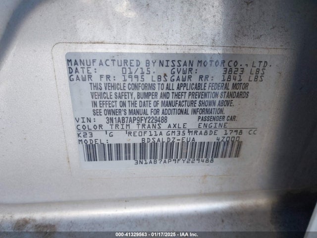 Nissan SENTRA SV 2015 3N1AB7AP9FY229488 Image 9