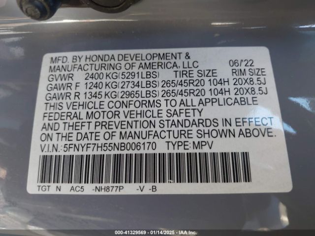 5FNYF7H55NB006170 Honda Passport 2wd Ex-l