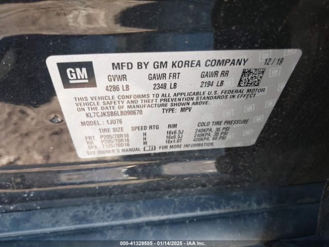 KL7CJKSB6LB090670 Chevrolet Trax Fwd Ls