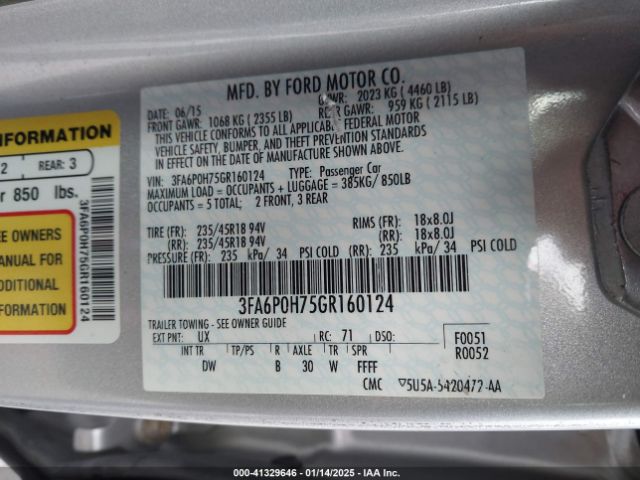 3FA6P0H75GR160124 Ford FUSION SE