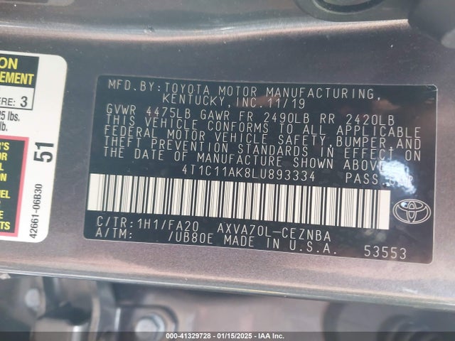 Toyota CAMRY LE 2020 4T1C11AK8LU893334 Image 9