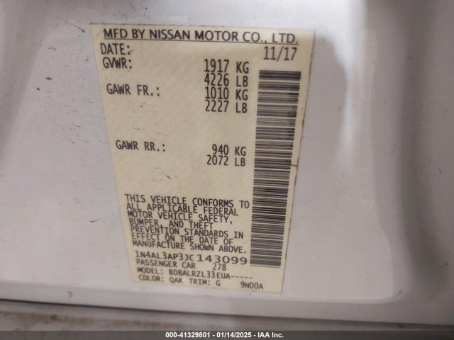 Nissan Altima 2.5 Sl 2018 1N4AL3AP3JC143099 Image 9