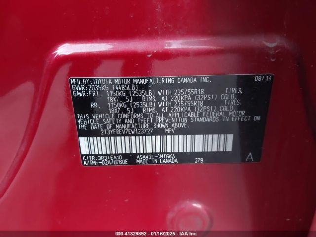 2T3YFREV7EW123727 Toyota Rav4 Limited