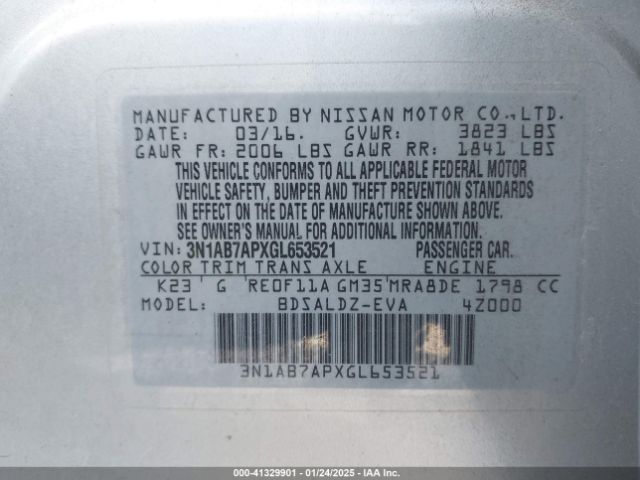 3N1AB7APXGL653521 Nissan SENTRA SV