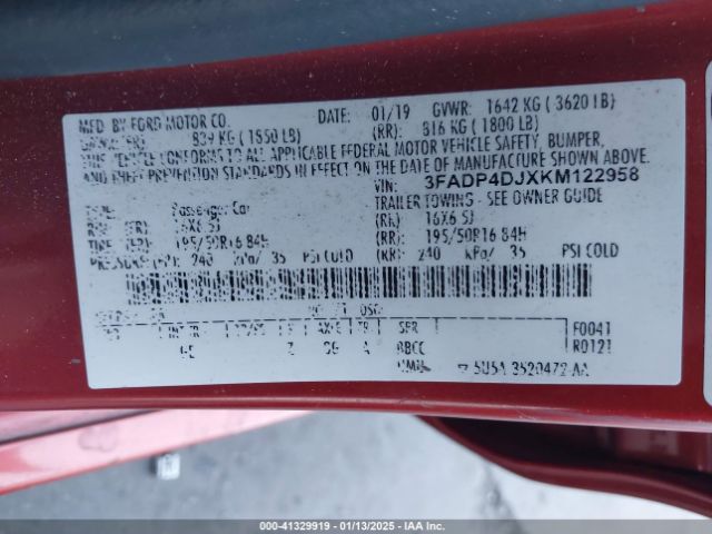 3FADP4DJXKM122958 Ford Fiesta St Line
