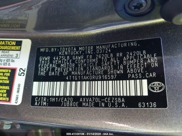 4T1G11AK0RU916597 Toyota CAMRY SE