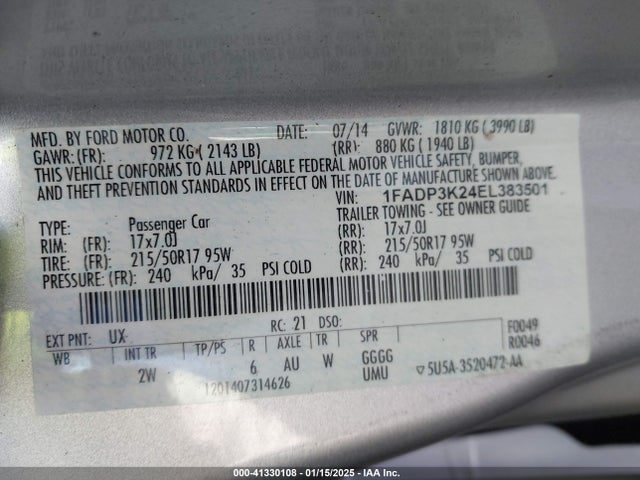 Ford FOCUS SE 2014 1FADP3K24EL383501 Image 9