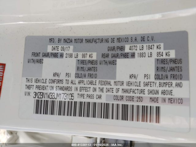 3MZBN1W33JM173105 Mazda Mazda3 Grand Touring