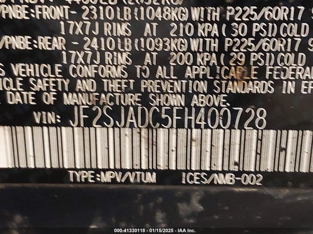 JF2SJADC5FH400728 Subaru Forester 2.5i Premium