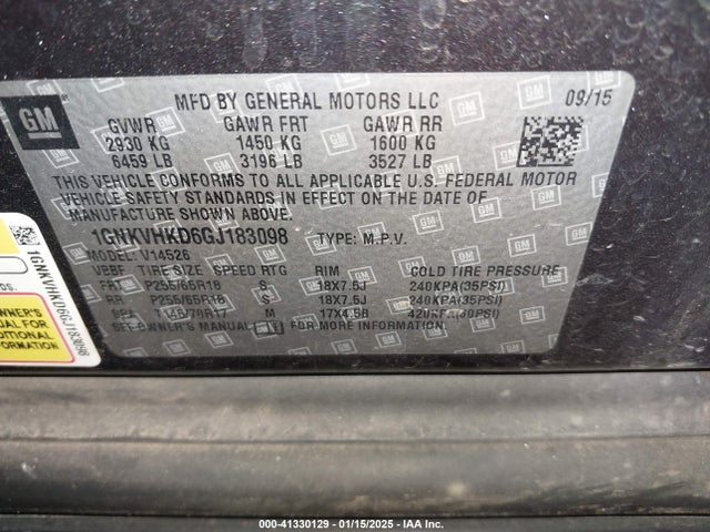 1GNKVHKD6GJ183098 Chevrolet Traverse 2lt