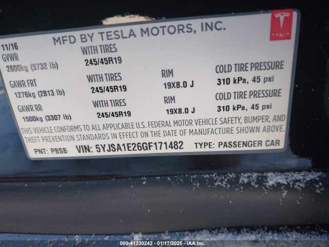2016 TESLA MODEL S 5YJSA1E26GF171482 Photo 8