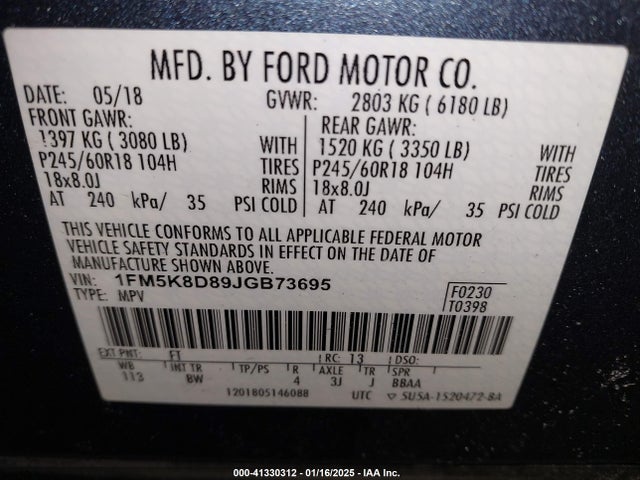 Ford EXPLORER XLT 2018 1FM5K8D89JGB73695 Image 9
