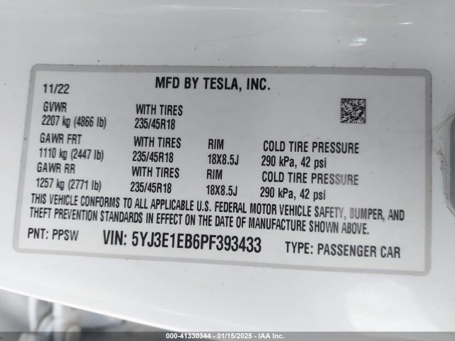 2023 TESLA MODEL 3 5YJ3E1EB6PF393433 Photo 8