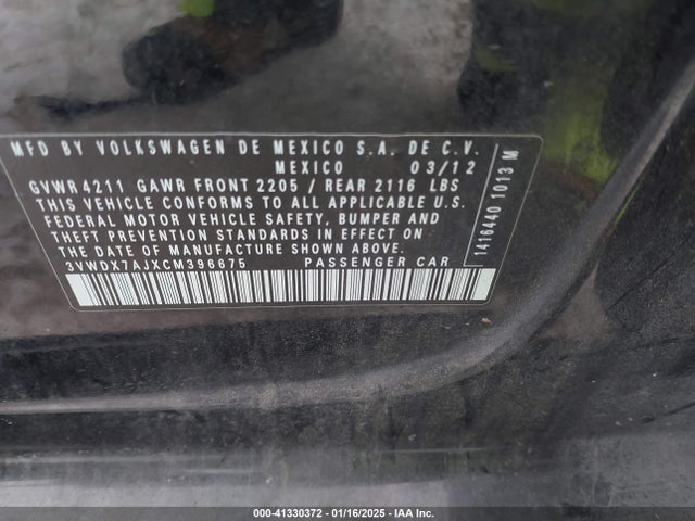2012 VOLKSWAGEN JETTA SEDAN 3VWDX7AJXCM396675 Photo 8