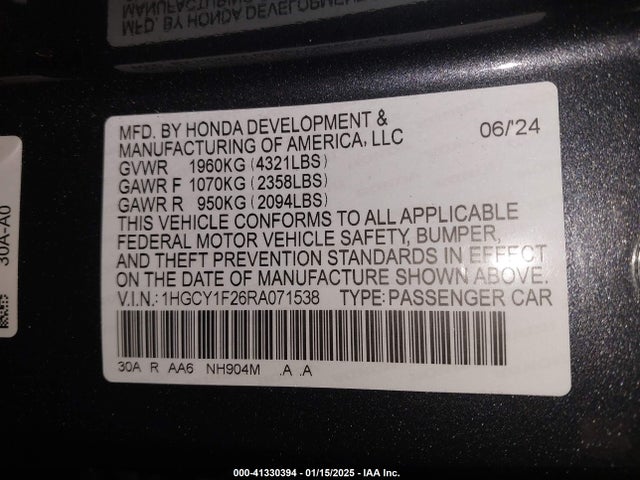 1HGCY1F26RA071538 Honda ACCORD LX