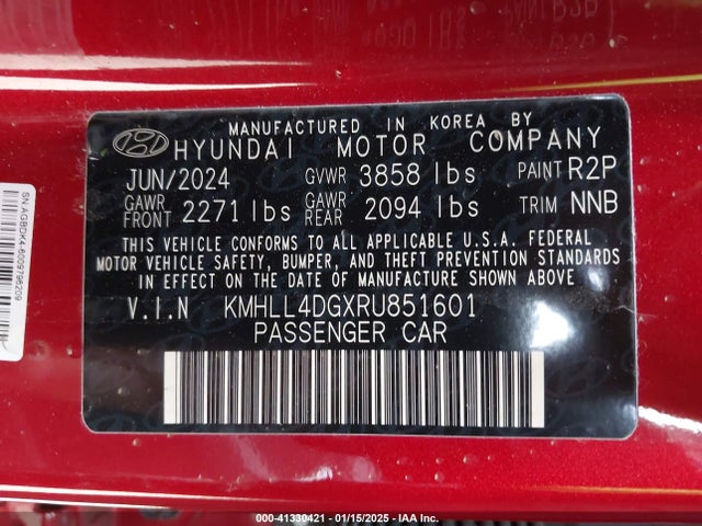 KMHLL4DGXRU851601 Hyundai ELANTRA SE