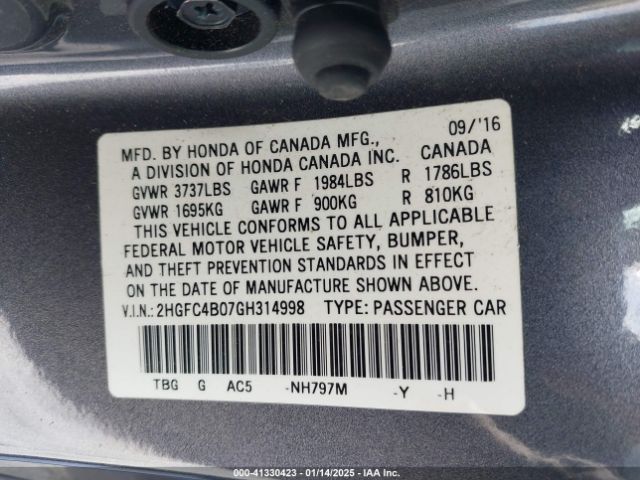 2HGFC4B07GH314998 Honda Civic Lx-p