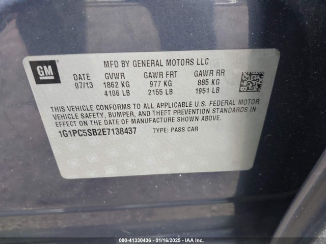 Chevrolet Cruze 1lt Auto 2014 1G1PC5SB2E7138437 Image 9