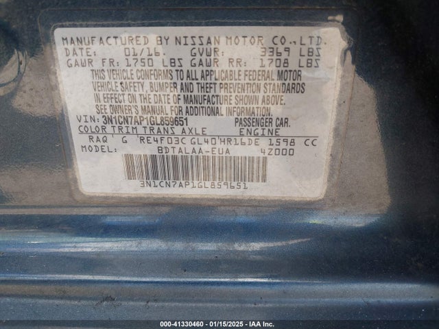 Nissan Versa 1.6 S 2016 3N1CN7AP1GL859651 Image 9