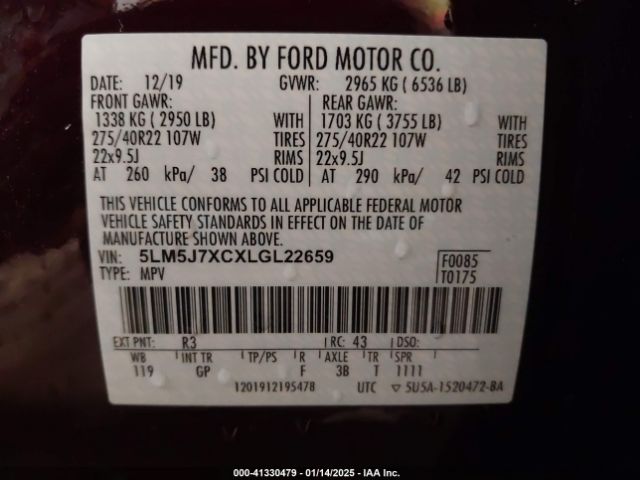 2020 LINCOLN AVIATOR 5LM5J7XCXLGL22659 Photo 8