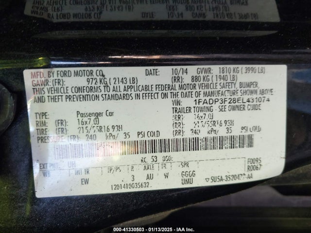 Ford FOCUS SE 2014 1FADP3F28EL431074 Image 9
