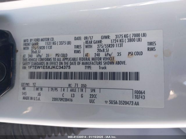 1FTEW1E5XJKC34375 Ford F-150 Xl
