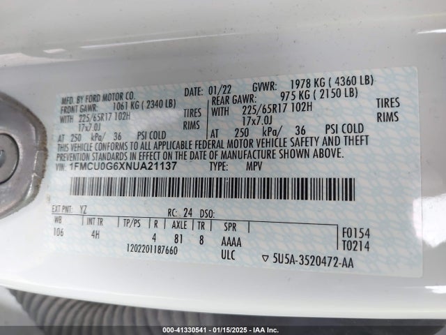 Ford ESCAPE SE 2022 1FMCU0G6XNUA21137 Image 9