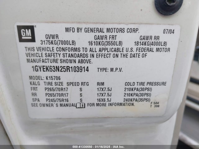 2005 CADILLAC ESCALADE 1GYEK63N25R103914 Photo 8
