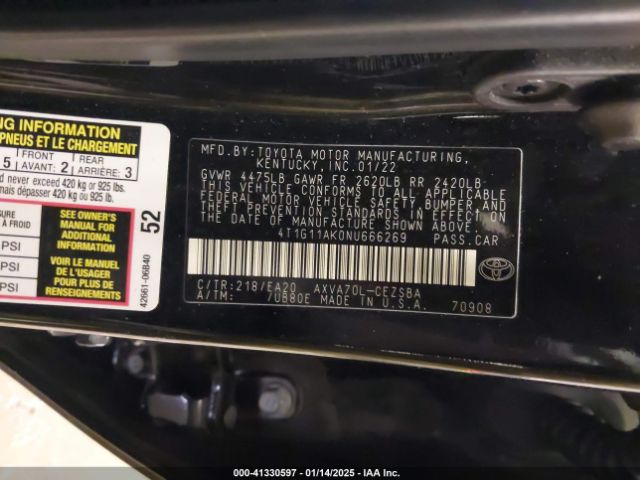 4T1G11AK0NU666269 Toyota CAMRY SE