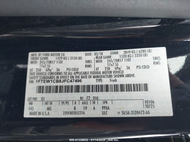 1FTEW1CB8JFC47496 Ford F-150 Xlt