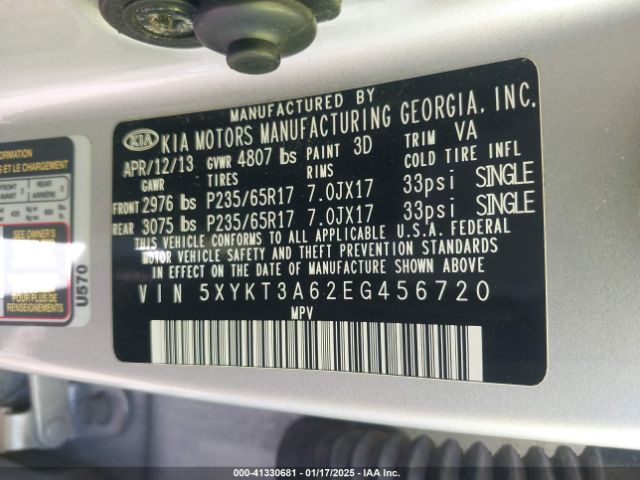 5XYKT3A62EG456720 KIA SORENTO LX