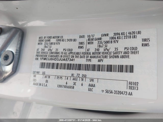 Ford ESCAPE SEL 2018 1FMCU0HD3JUA57341 Image 9