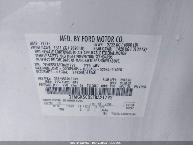 2FMGK5C85FBA21792 Ford FLEX SEL