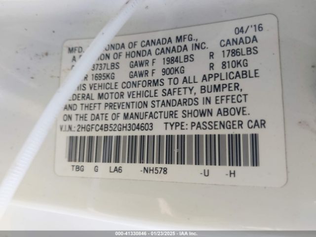 2HGFC4B52GH304603 Honda Civic Lx