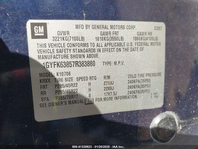 2007 CADILLAC ESCALADE 1GYFK63857R383880 Photo 8