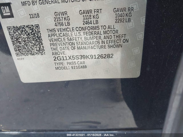 Chevrolet IMPALA LS 2019 2G11X5S39K9126282 Image 9