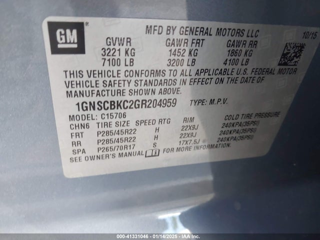 Chevrolet Tahoe Lt 2016 1GNSCBKC2GR204959 Image 9