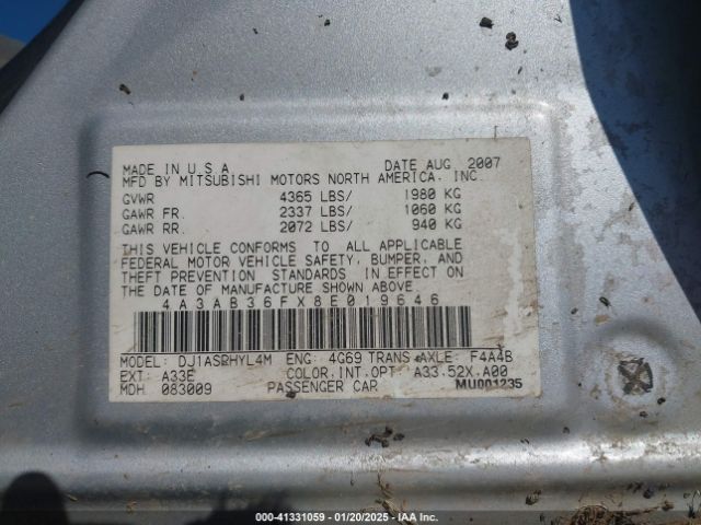 2008 MITSUBISHI GALANT 4A3AB36FX8E019646 Photo 8