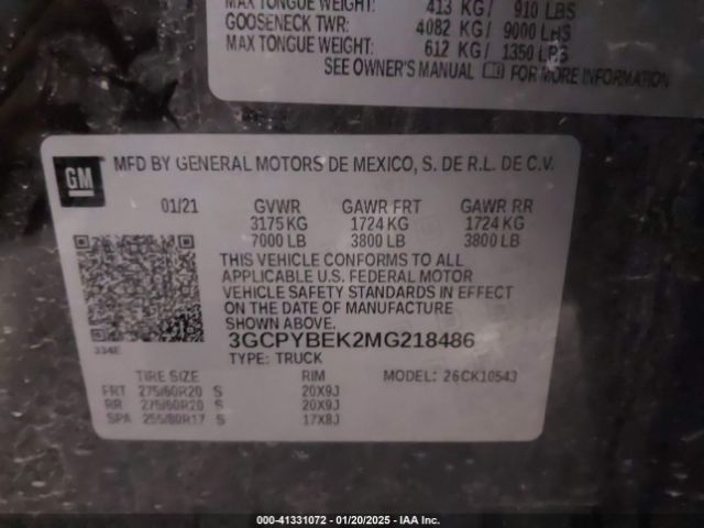 3GCPYBEK2MG218486 Chevrolet Silverado 1500 Custom