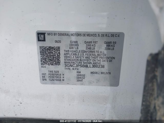 3GNCJPSB8LL300238 Chevrolet Trax Awd Lt