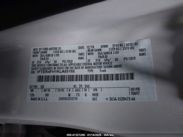 1FTER4FH1KLA03152 Ford Ranger Lariat