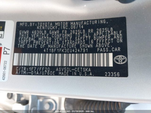 4T1BF1FK3EU424791 Toyota CAMRY SE