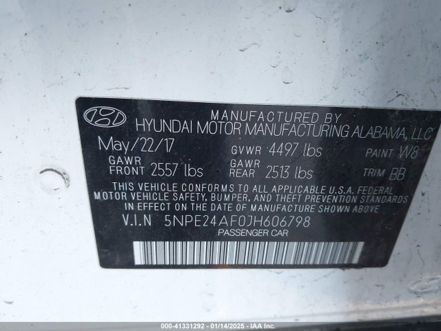 5NPE24AF0JH606798 Hyundai SONATA SE