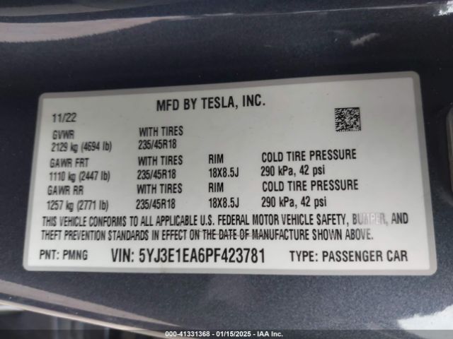 5YJ3E1EA6PF423781 Tesla Model 3 Rear-wheel Drive