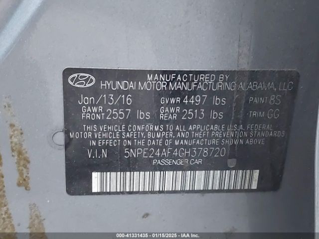 5NPE24AF4GH378720 Hyundai SONATA SE