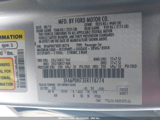 Ford FUSION SE 2014 3FA6P0H73ER118774 Image 9