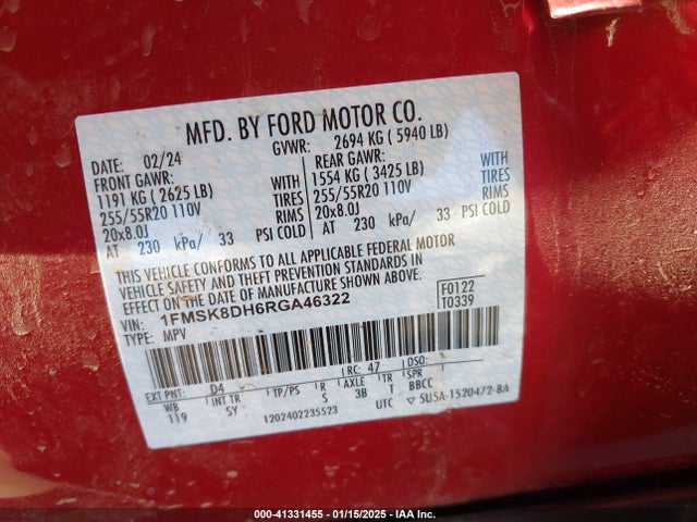 1FMSK8DH6RGA46322 Ford EXPLORER XLT