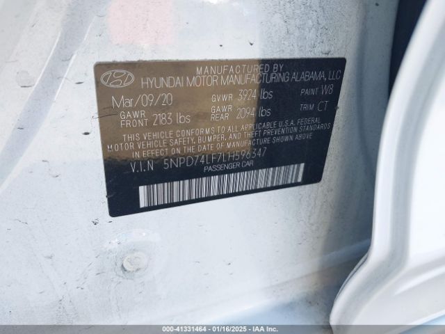 5NPD74LF7LH596347 Hyundai ELANTRA SE